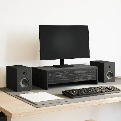 vidaXL Стойка за монитор с чекмеджета, черен дъб, 50x27x15 см, инженерно дърво (868085)
