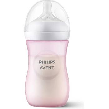 Philips Шише за хранене Philips Avent - Natural Response, 260 ml, с биберон поток 3, 1м+, Розово (00A.0573.001)