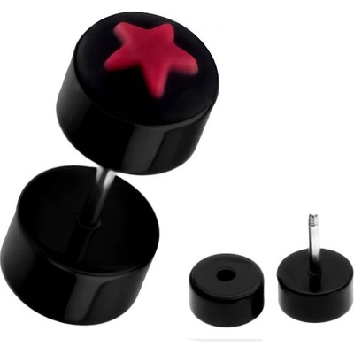 Šperky eshop falešný černý piercing do ucha z akrylu červená hvězda PC30.27