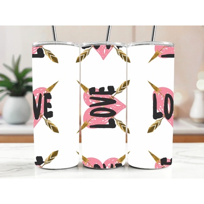 Cool termokelímek s brčkem 590 ml Srdce Love s pírky