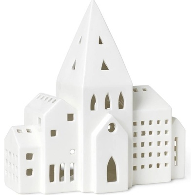 KÄHLER Lucerna domeček Urbania City 21 cm, bílá barva, keramika