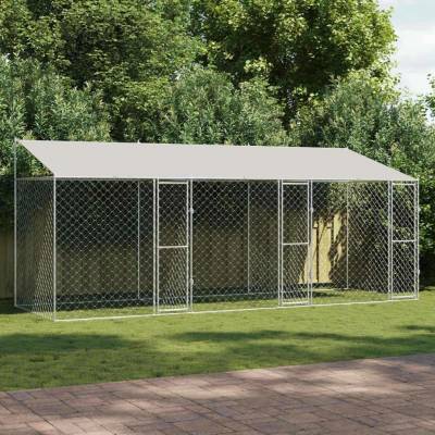 vidaXL Klec pro psy se střechou 600 x 200 x 256 cm ocel a PE stříbrná 9799.3368299