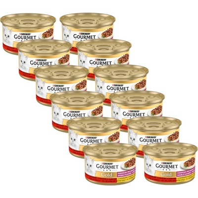 Gourmet Gold grilované a dusené kúsky mäsa s hovädzím a kuraťom 12 x 85 g