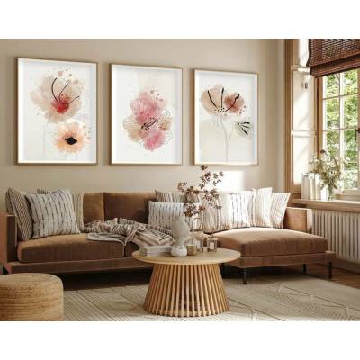 ASIR Dekorativní obraz MDF 50 x 70 cm Květy akvarelem 3 ks
