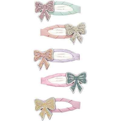 MIMI & LULA Sponky do vlasů Sparkle Bow Clic Clacs Mini – set 5 ks, růžová barva, textil – Zboží Dáma