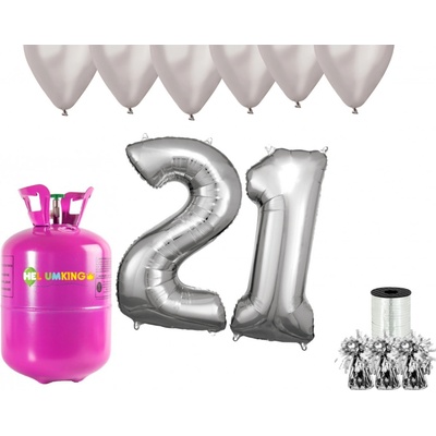 HeliumKing Helium párty set na 21. narozeniny se stříbrnými balónky