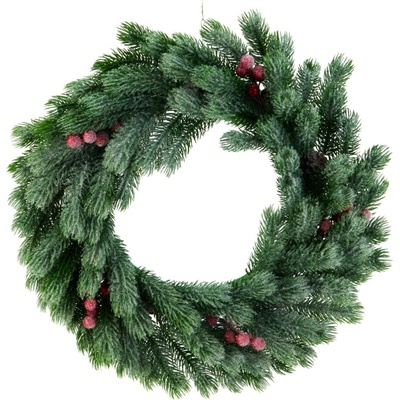 Home Styling Collection Vánoční věnec s jeřabinami a sněhovým efektem, 42 cm zelený