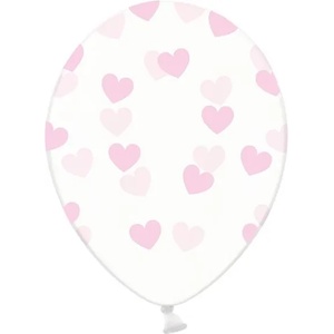 PartyDeco Балон - Прозрачен с розови сърца