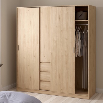 Гардероб Naia с 2 плъзгащи врати, 1 врата и 3 чекмеджета Jackson Hickory