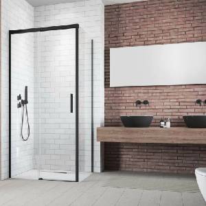 Radaway Правоъгълна душ кабина с плъзгаща се врата Radaway Idea KDJ 110x75 см матово-прозрачно черно покритие лява (387041-54-01L+387049-54-01R)