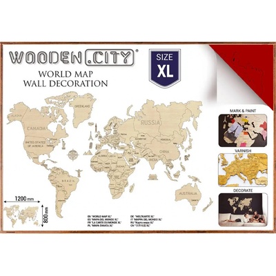 WOODEN CITY Dřevěná mapa světa velikost XL 120x80cm červená