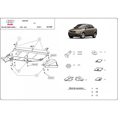 Scut Motor - Румъния Метална кора под двигател audi a4 (8d2, b5) от 1994 до 2001 (73585)