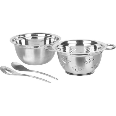 MagicHome Set salátový 4 dílný mísa síto 2x naběračka nerez ST801655 24 cm