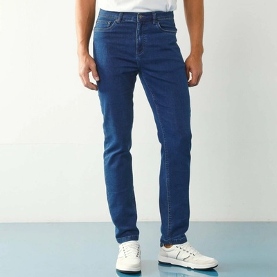 Rovné džíny s 5 kapsami ze strečového denimu pro nižší postavu modrá