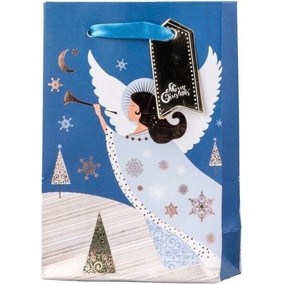 Taška vánoční Emocio dárková - 10x15x6cm - anděl bílá modrá