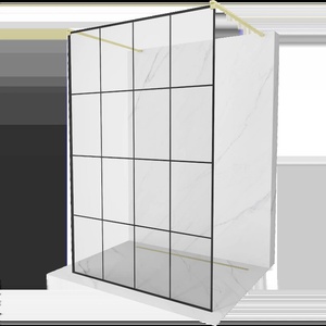 Mexen Kioto самостоятелна душ преграда 140 x 200 см, черна решетка 8 мм, златна четкана - 800-140-002-55-77 (800-140-002-55-77)