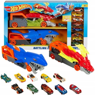 Mattel Hot Wheels Transportéry žralok a drak 10 autíček sada HNR38