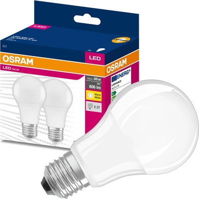 Osram 2PAK LED žiarovka E27 A60 8,5W 60W 806lm 3000K Warm 200° VALUE