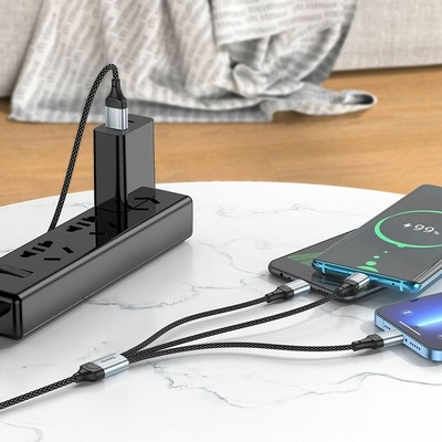 Hoco X102 3v1 USB A na Lightning Micro USB Type C 2,4A 1m černý