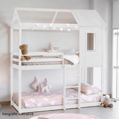 Двуетажно легло Montessori Atrisa loz 90 масив бяло