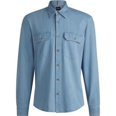 HUGO BOSS Риза Boss Men's H-Liam-Kenb Long Sleeve Plain Shirt - Lt Pas Blue 450