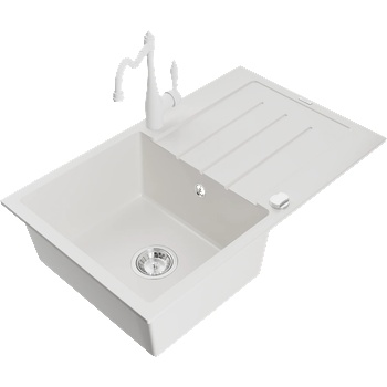 Mexen Bruno гранитна мивка с 1 отделение с отцедник и кухненски смесител Carla, бял - 6513-20-670700-20 (6513-20-670700-20)