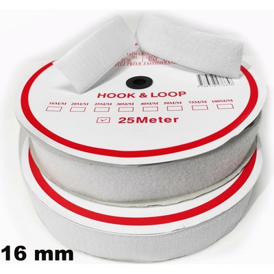 Pásek na suchý zip našívací Háček a Smyčka set, bílý 16 mm x 25 bm