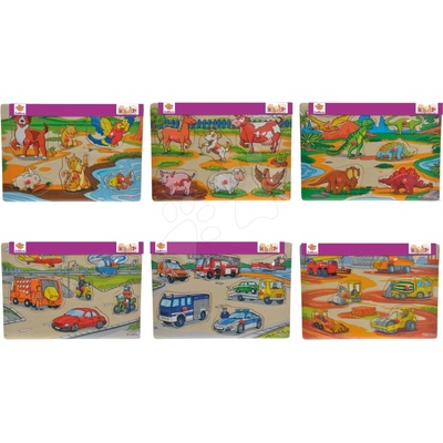 Eichhorn puzzle Pin Puzzle 6 vkladacích tvarov s obrázkami zvieratká vozidlá