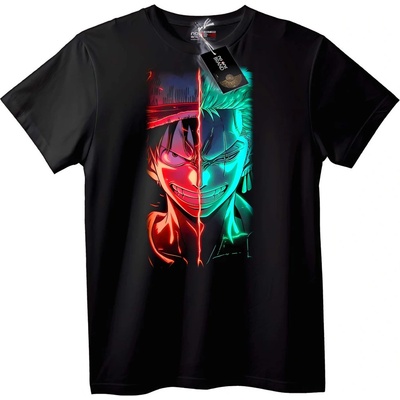 NOONEBRAND Тениска One Piece Луфи и Зоро разделен дизайн - XS, Black
