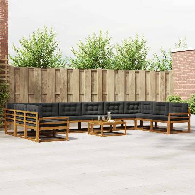 vidaXL Комплект дивани за открито 11 pcs Натурален и Антрацит (3368275)