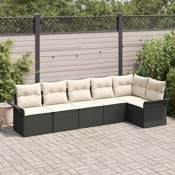 vidaXL Градински Софа Комплект с възглавница 6 pcs Черно полиратан (3345377)