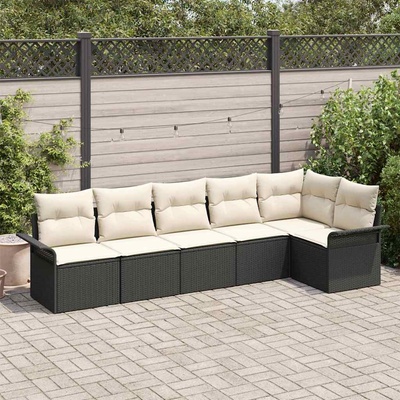 vidaXL Градински Софа Комплект с възглавница 6 pcs Черно полиратан (3345377)