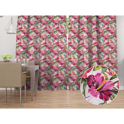 Biante Bavlnený záves Sandra SA-555 Ružovo-červené havajské kvety na bielom 140x140 cm