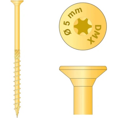 Konstrukční tesařský vrut 5x80mm TORX T25 Zn zápustná hlava, 200ks