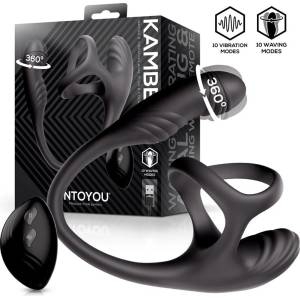 INTOYOU Kamber Waving & Vibrating Anal Plug & Cockring 3 Motors with Remote Black