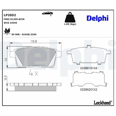 Sada brzdových destiček, kotoučová brzda DELPHI LP2052