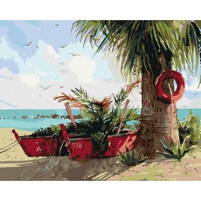 Zuty Malování Podle Čísel Palma A Dvě Loďky 80 x 100 cm Plátno Rám