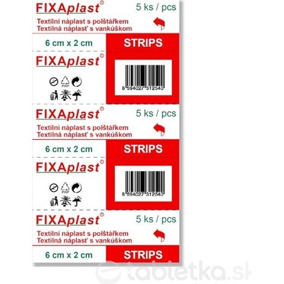ALFA VITA, s.r.o. FIXAplast STRIPS náplasť textilná s vankúšikom 6 x 2 cm 5 ks