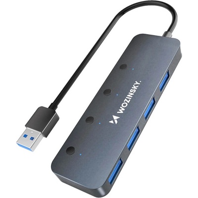 Wozinsky 4-портов USB-A 3.0 хъб с 4 бутона за включване и изключване - Wozinsky USB-A 3.0 Hub 4 Port with Individual On and Off Buttons (тъмносив) (WHS080YSS)