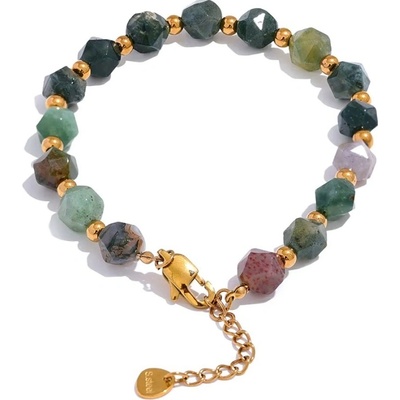 Grace Jewellery Korálkový náramek s přírodními acháty chirurgická ocel BN-10-1712A-1 zlatá