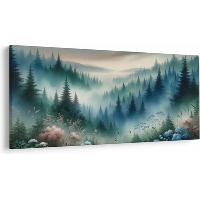Obraz - Lesná krajina s hmlou, jednodielne 200x100 cm