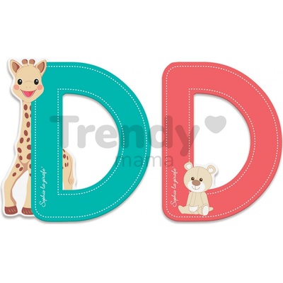 Janod drevené písmeno D Sophie The Giraffe tyrkysové červené