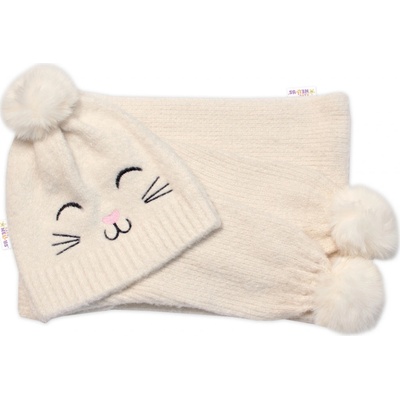 Baby Nellys Zimná čiapka s brmbolcom + šál Kitty smotanová