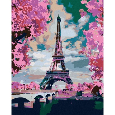 Zuty Maľovanie podľa čísel Eiffelova veža a RUŽOVÉ STROMY