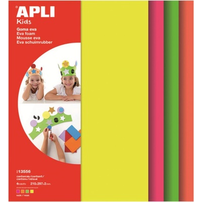 Apli Pěnovka Fluor žlutá zelená oranžová růžová 210 x 297 x 2 mm A4 4 listy