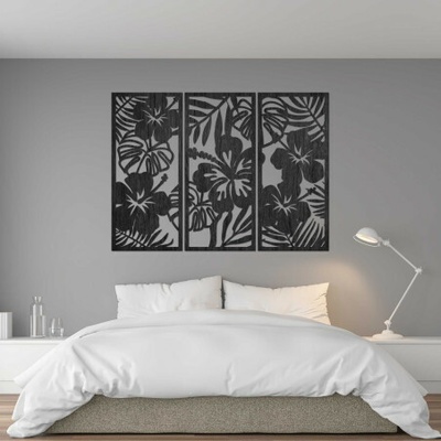 3-dílný dřevěný obraz Ibishtek Flower - DROBERE 4528 PR0530