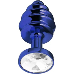 Sensual Метално дилдо Butt Plug с оребрение "BLUE HONEY CRYSTAL" 7 см. Размер - S