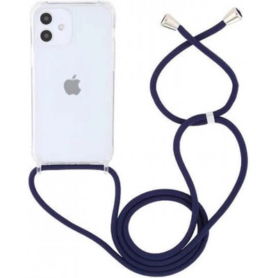 Pouzdro SES Průhledné silikonové ochranné se šňůrkou na krk Apple iPhone 12 - tmavě modré