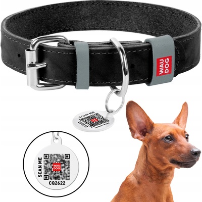 WAUDOG Obojek pro psa kožený Classic s QR pasem
