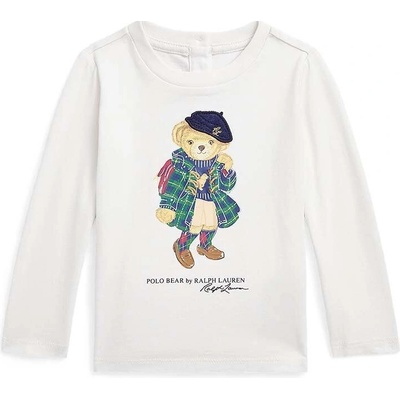 Detské bavlnené tričko s dlhým rukávom Polo Ralph Lauren biela s potlačou